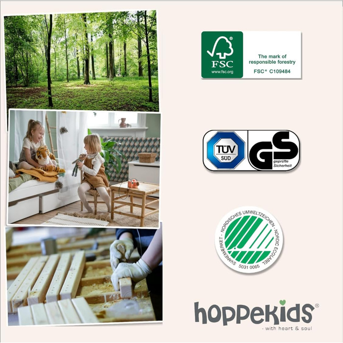 Дитяче ліжко Hoppekids 70x160 см, ліжко-горище/середній рівень сну, виготовлене з масиву сосни, біле, виготовлено в ЄС, з 10-річною гарантією 70x160 білий