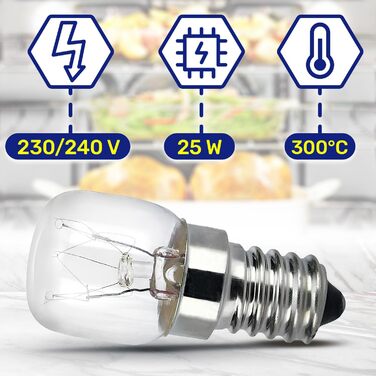 Лампочка E14 для духовки 230/240V 25W 300С з оригінальним кодом 00032196 032196 82461076 для Bosch для Smeg - MONTERAL 2 шт.