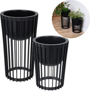 Комплект підставок для квітів Ø 30 см x В 40 см та 54 см Підставка для рослин виготовлена з міцного пластику, використовується з обох боків Квітковий стілець для використання в приміщенні та на вулиці Сучасний та практичний столик для рослин Чорний 30 см 