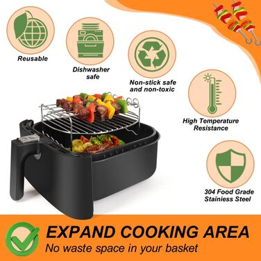 Аксесуари для фритюрниці YQL XXL Квадратна фритюрниця, багаторазова фритюрниця з гарячим повітрям підходить для фритюрниці Philips 6.2 л, COSORI 5.5 л-6.4 л/NINJA 5.7 л/Russell Hobbs Airfryer