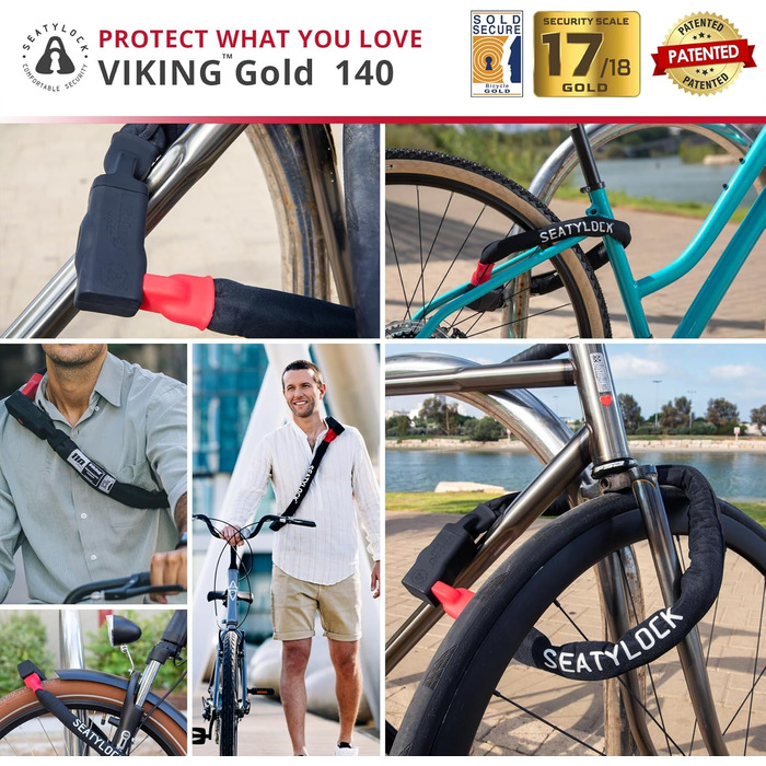 Велосипедний ланцюговий замок Seatylock Viking з ключем запатентований велосипедний замок із захистом від крадіжки високий рівень безпеки. Продається безпечний велосипедний замок для міського електровелосипеда та самоката, окружність 55,1 дюйма, посилений
