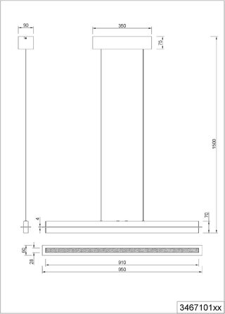 Стеля LED-підвіс Trio Leuchten Emerson 346710180, матовий чорний/золотий метал, 22 Вт LED, регульована висота, плавне налаштування кольору світла, 4-позиційний сенсор