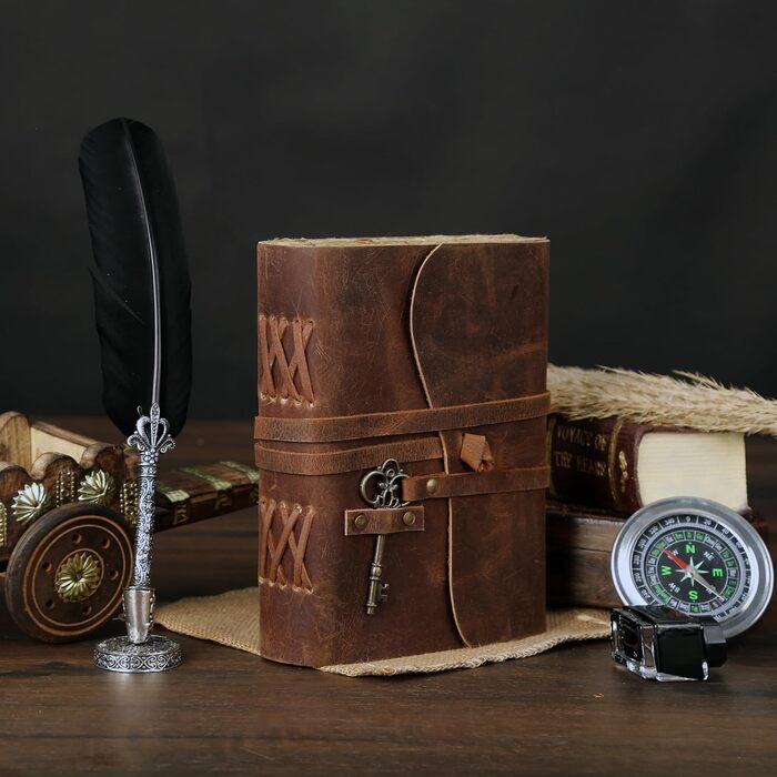 Шкіряний щоденник з лінованим папером з рваними краями 20,3 x 15,2 см та вінтажним блокнотом для ключів/ручної роботи/оброшурованим щоденником для чоловіків та жінок (8 x 6, коричневий) 8 x 6 коричневий