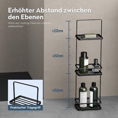 Душова полиця doporro без свердління, 3-рівнева окремостояча полиця для ванної кімнати, тонка металева полиця для душу, сучасний дизайн для ванної кімнати та туалету, чорна