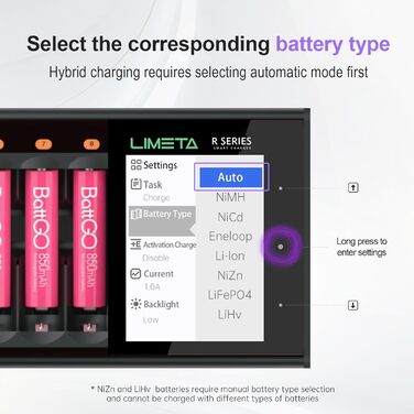 Зарядний пристрій LIMETA на 16 слотів для акумуляторів AA AAA для NiMH, NiCd, NiZn, LiFePO4 та 3,7V літій-іонних акумуляторів, розумний швидкий зарядний пристрій для акумуляторних батарей R16