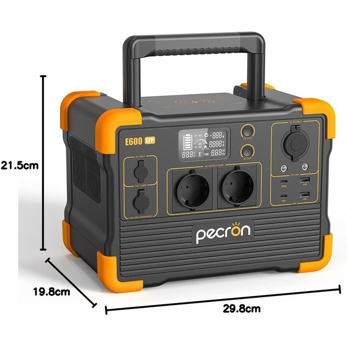 Портативна електростанція pecron E600LFP, сонячний генератор на LiFePO4 акумуляторі ємністю 614 Втгод, 1200 Вт CA, генератор потужності для подорожей/кемпінгу/відпочинку на природі/екстрених ситуацій (E600LFPEU)