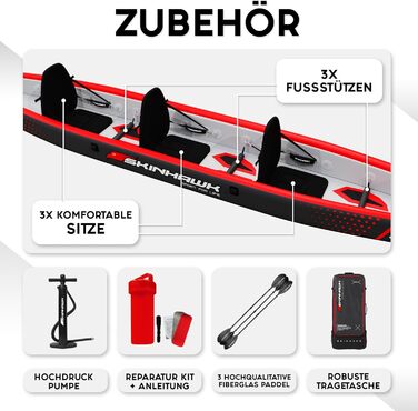 Надувний човен, Каное, Каяк для пригод 490 x 85 см, Сумка для каяка, Насос, Сидіння, Весло зі скловолокна, 490 Red