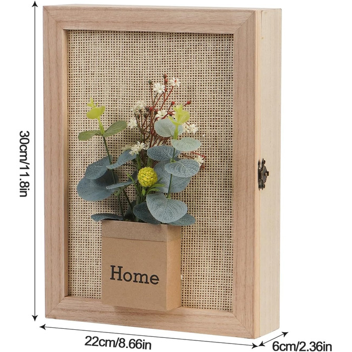 Ключниця з 6 гачками, Декоративна настінна ключниця, Ключниця з металевим замком, Ключниця з декором у вигляді букета штучних квіт