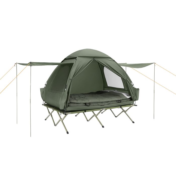 Розкладне ліжко SoBuy з тентом, 2 особи, 7-в-1 розкладний намет з повітряним насосом, мішок на колесах, спальний мішок, тент, водонепроникне кемпінгове ліжко, шезлонг для кемпінгу на відкритому повітрі, сімейний намет, зелений, 193x188x145 см, до 180 кг, 