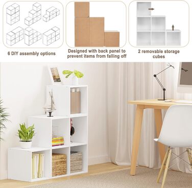 Біла полиця для книг та іграшок, книжкова полиця з 6 відділеннями, шафа для вітальні та спальні, перегородка кімнати з дерев&39яного композиту, кубічна полиця, сходинка 90x90x30 см SK027ws