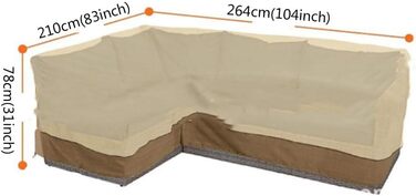 Водонепроникний кутник для садового відпочинку, L-подібна форма, чохол для садового дивана, кутовий садовий диван, водонепроникний протектор (праворуч - 210 x 264 x 78 см)