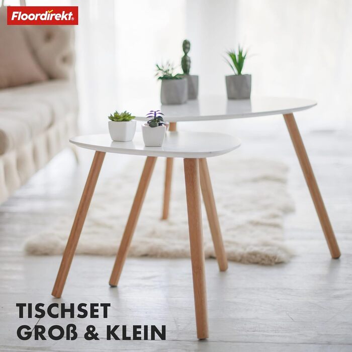 Комплект із 2 журнальних столиків Floordirekt білого кольору, дерев&39яні приставні столики, круглі столики для вітальні, журнальні столики для невеликого дивана в сучасному дизайні (Орегон)