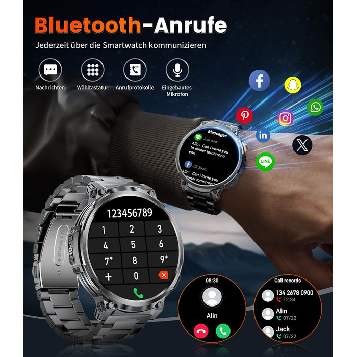 Розумний годинник DREMAC для чоловіків - 1,85-дюймовий HD-дисплей з великим екраном/батарея 730 мАг, чоловічий спортивний годинник з ліхтариком/120 спортивних режимів, водонепроникний фітнес-годинник IP68 з цілодобовим відстеженням серцевого ритму, моніто