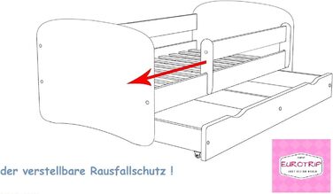Дитяче ліжко BDW Super Dogs - Дитяче ліжко з матрацом та шухлядою - Зручне та міцне ліжко із захистом від падіння - Дитяча кімната - Рожевий (Дизайн 3) - 160x80 см
