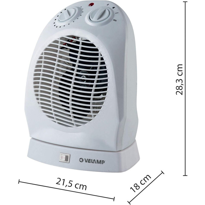 Фіксований вентилятор-обігрівач 2000 Вт, білий, з коливальною основою