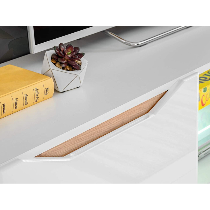 Настінна шафа для вітальні Generic Fame, настінна полиця для вітальні, стіна для телевізора, матова глянцева вітрина, низька тумба, настінна полиця зі світлодіодним підсвічуванням (білий/дуб Artisan) Білий / дуб Artisan