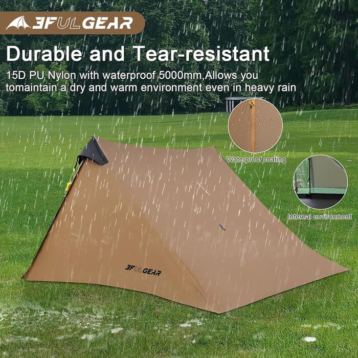 Або 2 особи, 3/4 сезону, водонепроникний професійний туристичний намет, 15D Professional Camping Tent 2 особи - хакі, 3F UL Gear Lanshan Ultralight Camping Tent, 1