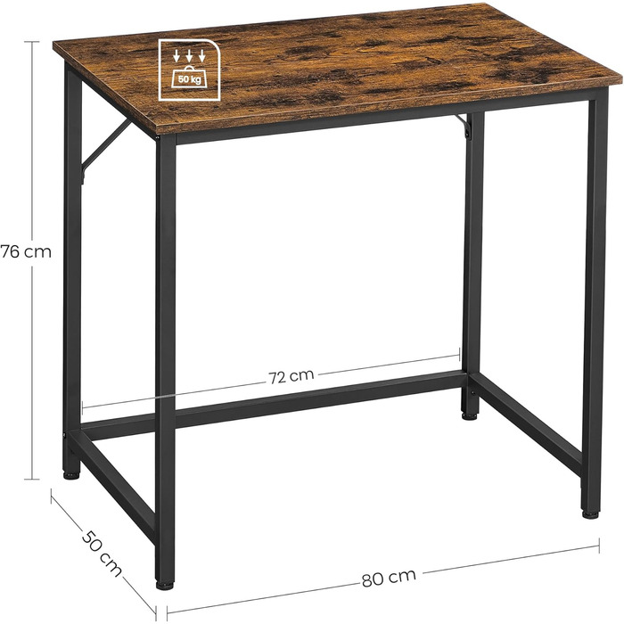 Стіл VASAGLE, комп&39ютерний стіл, офісний стіл, 80 x 50 x 76 см, для кабінету, спальні, вітальні, вінтажний коричневий-чорний LWD038B01V1 80 x 50 см Вінтажний коричневий чорний