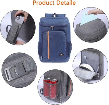 Рюкзак-холодильник 28 л, сумка-холодильник, сумка для пікніка, велика ізольована сумка-холодильник для чоловіків та жінок для пляжу/пікніка/кемпінгу/барбекю/барбекю/пішохідного туризму (синій)