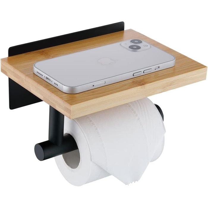 Головна сторінкаХенг Тримач для туалетного рушника з поличкою з натурального бамбука Тримач для туалетного рушника з нержавіючої с