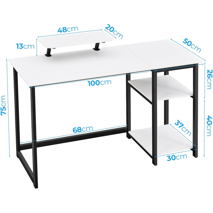 Комп&39ютерний стіл для домашнього офісу GreenForest з двосторонніми полицями для зберігання, 100 см, маленький, з регульованими полицями для невеликих приміщень, спальня, студент, сучасний стіл для ПК-ноутбука, білий 100x50 см