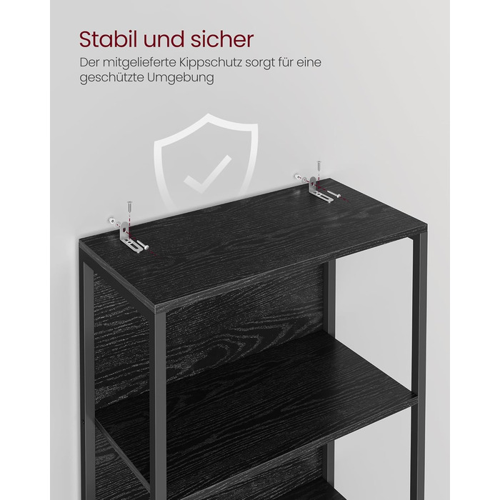 Рівнева книжкова полиця VASAGLE, окремостояча полиця з регульованим світлодіодним освітленням, сталевий каркас, 30,3 x 60 x 178,6 см, для вітальні, спальні, кабінету, чорний колір Ebony Black LLS120B57 60B см, 6-