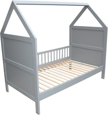 Дитяче ліжко Micoland, дитяче ліжко, дитяче ліжко, приліжкове ліжко, ліжко-будинок 140x70 см, трансформоване, суцільно сірий колір (ліжко з низькими бічними бортиками)
