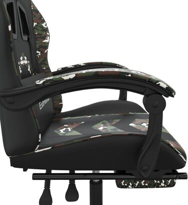 Зручне ігрове крісло зі шкіряним підкладом та підставкою для ніг, чорне/камуфляжне, 57,5x59,5x121-131 см - Для ігор та домашнього офісу. Ігрове крісло. Модель 349614.
