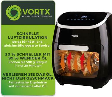 Цифрова фритюрниця Tower T17039 Xpress Pro 5-в-1 зі швидкою циркуляцією повітря, таймером на 60 хвилин - фритюрниця XXL 11L - 2000 Вт - чорний цифровий 5-в-1