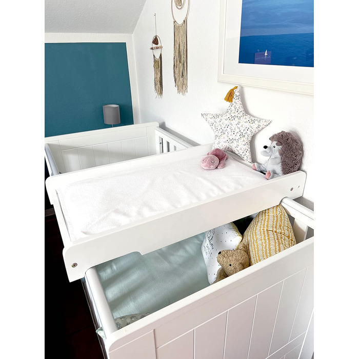 Пеленальна дошка - 87x44,5 см Дерев'яна пеленальна стільниця білого кольору Прикріплений пеленальний килимок для ліжечка Високоякі
