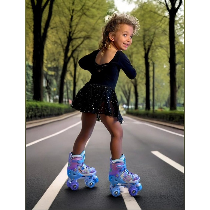 Дитячі роликові ковзани Nattork для дівчаток та хлопчиків, 4 розміри з регулюванням, чотириколісні роликові ковзани з мотивом метелика та квітки, подарунок на день народження для занять спортом у приміщенні та на вулиці, розмір S (EU 27-31), фіолетовий