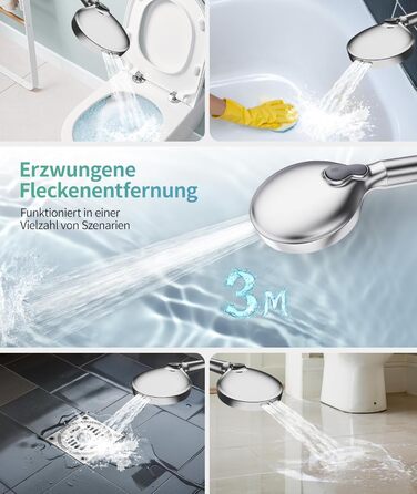 Душова лійка SR SUN RISE з фільтром, шланг та картриджі для фільтрації, 9 режимів розпилення з 4-ступеневим фільтром води, високий тиск для жорсткої води, видаляє залишковий хлор, важкі метали та бактерії, хромоване покриття з іонами срібла