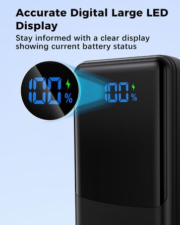 Портативний Power Bank USB C 30W Fast Charging Power Bank зі світлодіодним дисплеєм Зовнішня батарея мобільного телефону з 3 виходами та 2 входами для смартфонів, планшетів, AirPods тощо, 27000mAh