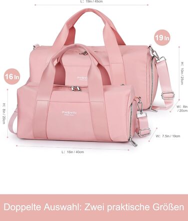 Спортивна сумка 16 дюймів для жінок та дітей, з відділенням для взуття та роздільником для вологих/сухих речей, рожева, малий розмір 16 дюймів