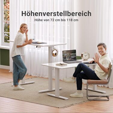 Стіл Claiks з регульованою висотою та скляною стільницею 120 x 60 см, електрично регульований, меблі для домашнього офісу, комп&39ютерний стіл, сучасний обідній стіл, стабільність та дизайн 120 x 60 см, супер білий