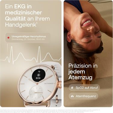 Гібридний смарт-годинник для здоров&39я серця для чоловіків та жінок - ЕКГ, SPO2, моніторинг температури, відстеження сну, здоров&39я дихання, відстеження циклу, 30-денний час роботи від батареї, iOS та Android Rotgold ScanWatch 2 - 38 мм, 2