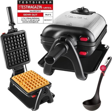 Вафельниця Tefal Profi King Size 1200 Вт, обертова подвійна вафельниця для 2 бельгійських товстих вафель, пластини з антипригарним покриттям, функція обертання, регулятор температури, срібло для миття в посудомийній машині