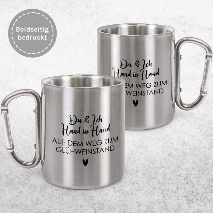 Моменти, проведені рука в руці біля кіоску з глінтвейном Чашка з нержавіючої сталі з карабіном Ідея подарунка 330 мл Чашка Для кемпінгу Ключки Срібна без кришки