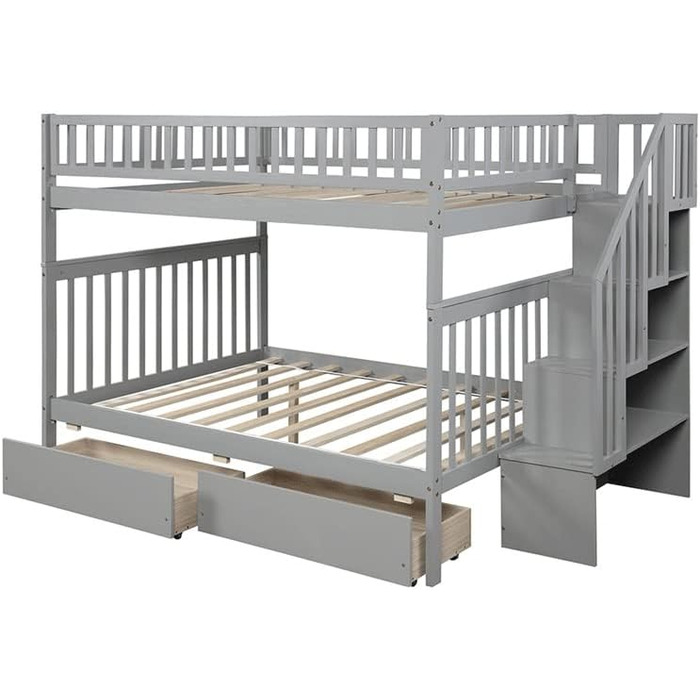 Двоярусне ліжко з 2 шухлядами та місцем для зберігання, дитяче двоярусне ліжко з масиву дерева, компактний дизайн (колір C) Двоспа