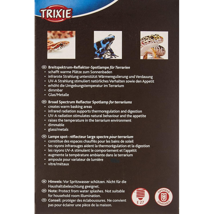 Лампа-прожектор TRIXIE 76003, ø 80 108 мм, 100 Вт, чорна (упаковка з 2 шт.)