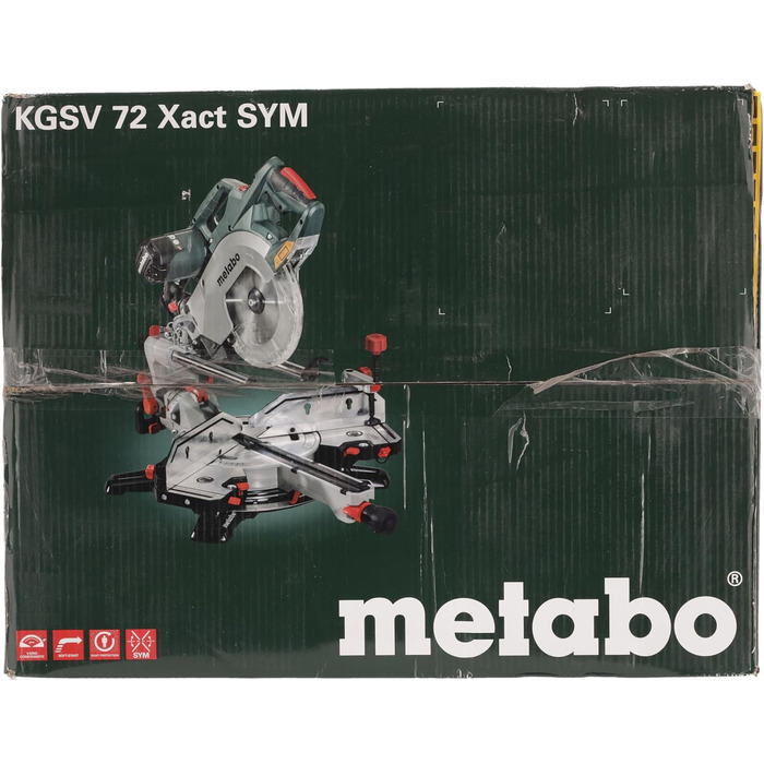 Поперечна пила Metabo KGSV 72 XACT SYM (з функцією протягування симетрично регульована система зупинки, 1500 Вт, вкл. лазер робоче світло, стіл обертається) 612216000