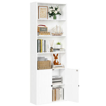 Книжкова шафа IRONCK з дверцятами, 6-ярусна полиця, висота 180 см, дерев&39яна окремостояча полиця, відкрита полиця для зберігання речей для кабінету, офісу, вітальні, спальні (біла)