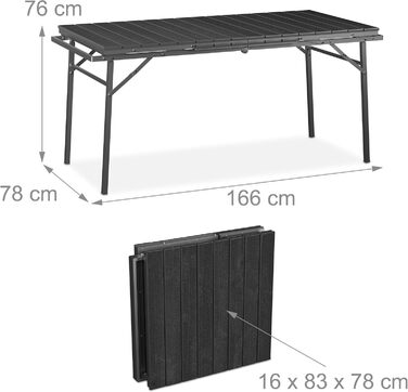 Розкладний садовий стіл Relaxdays, пластик, сталь, 8 місць, сірий Кемпінговий стіл, ширина 166 - 215 см, водонепроникний