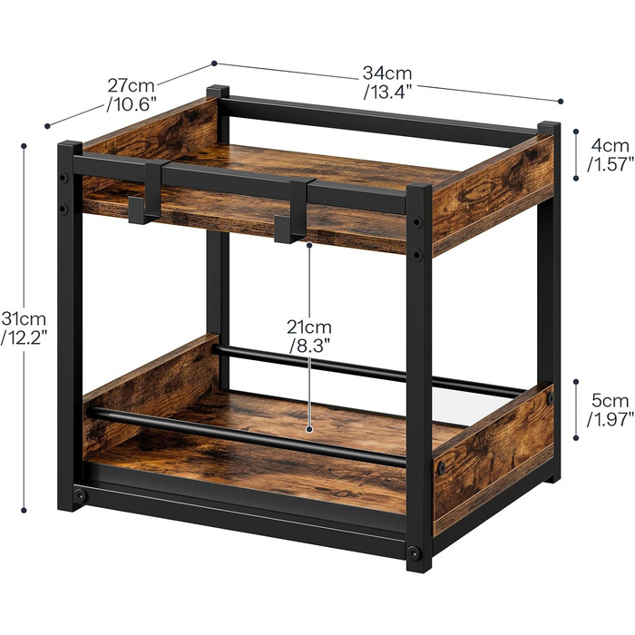 Підставка для спецій HOOBRO, 2-рівнева кухонна полиця, підставка для спецій з висувними лотками та гачками, кухонний органайзер, для кухні, вітальні, спальні, рустикальний коричневий та чорний EBF08TL01