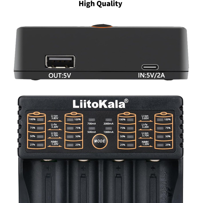 Зарядний пристрій для акумуляторів 18650, зарядний пристрій LiitoKala Lii-402 з 4 відсіками, зарядний пристрій підтримує USB-вихід для літій-іонних акумуляторів 26650 17500 10440, Ni-MH/Ni-Cd AA AAA