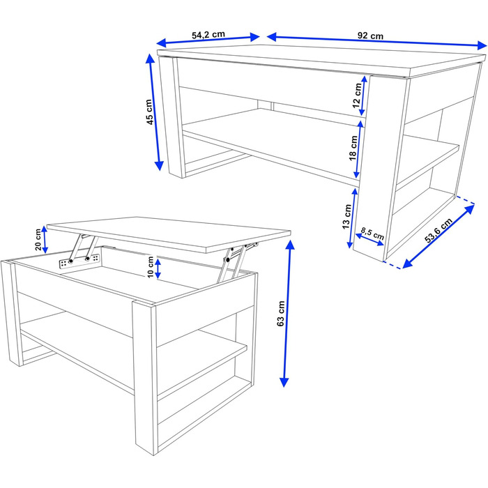 Журнальний столик з підйомною стільницею Стіл для вітальні з регульованою висотою та місцем для зберігання Сучасний чорний дубовий диванний столик Wotan з полицею та прихованим відділенням Журнальний столик для вітальні та офісу, чорний