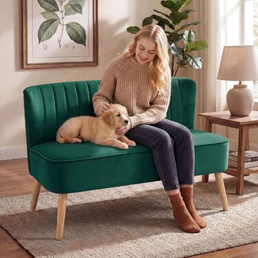 Місний диван HOMCOM, невеликий двомісний диван з оксамитовим виглядом, сучасний м&39який диван для вітальні, спальні, невеликого простору, темно-зелений, 117 x 56,5 x 77 см (темно-зелений 117Д x 56,5Ш x 77В см), 2-