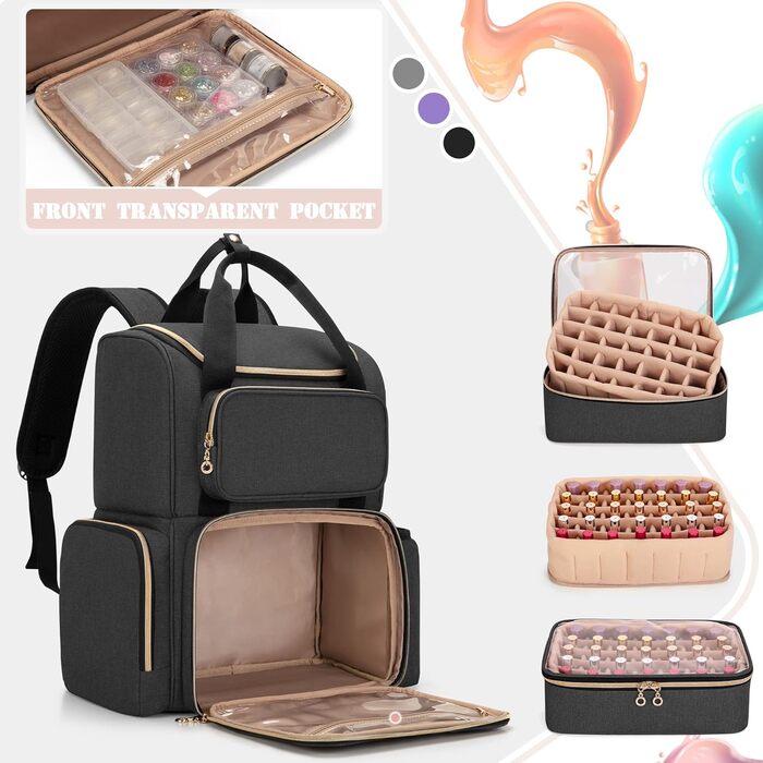 Органайзер для лаків для нігтів Luxja на 70 флаконів з 2 знімними кишенями для сушарки для нігтів, чорний