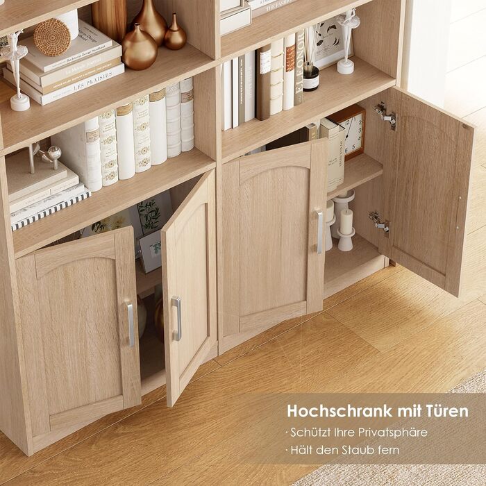 Книжкова шафа FirFurd 185,5 см з дверцятами, 12 полиць, вітрина, полиця, висока шафа для вітальні, офісу, кухні, 115 x 27 x 185,5 см, дуб