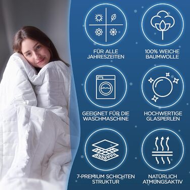 Обтяжена ковдра 135x200 см 6 кг Сертифікована Oeko-Tex - Релаксаційна ковдра 100 бавовна - Щільна антистресова та терапевтична ковдра - Спіть краще з нашою щільною ковдрою - Обтяжена ковдра 135 x 200 см 6,0 кілограмів